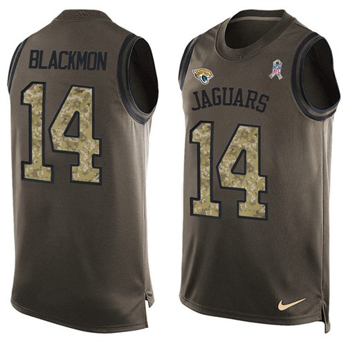 Nike Jaguars #14 Justin Blackmon Green Men's Stitched NFL Limited Salute To Service Tank Top Jersey - Click Image to Close